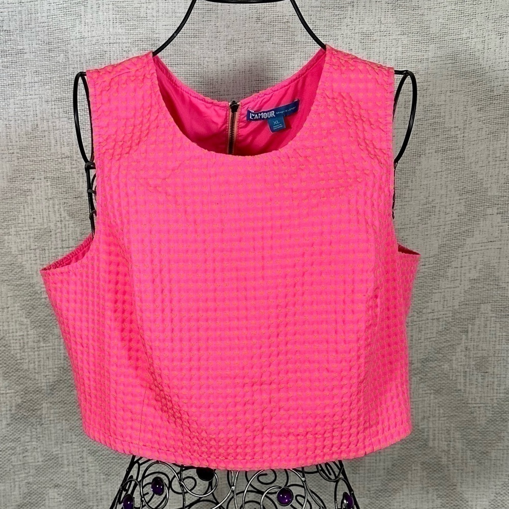 L'Amour Nanette Lepore hot pink crop top with gold hearts size XL